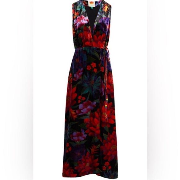 NWOT $325 FARM Rio Flower Season Crushed Velvet Dress Medium and x-small - Picture 4 of 6